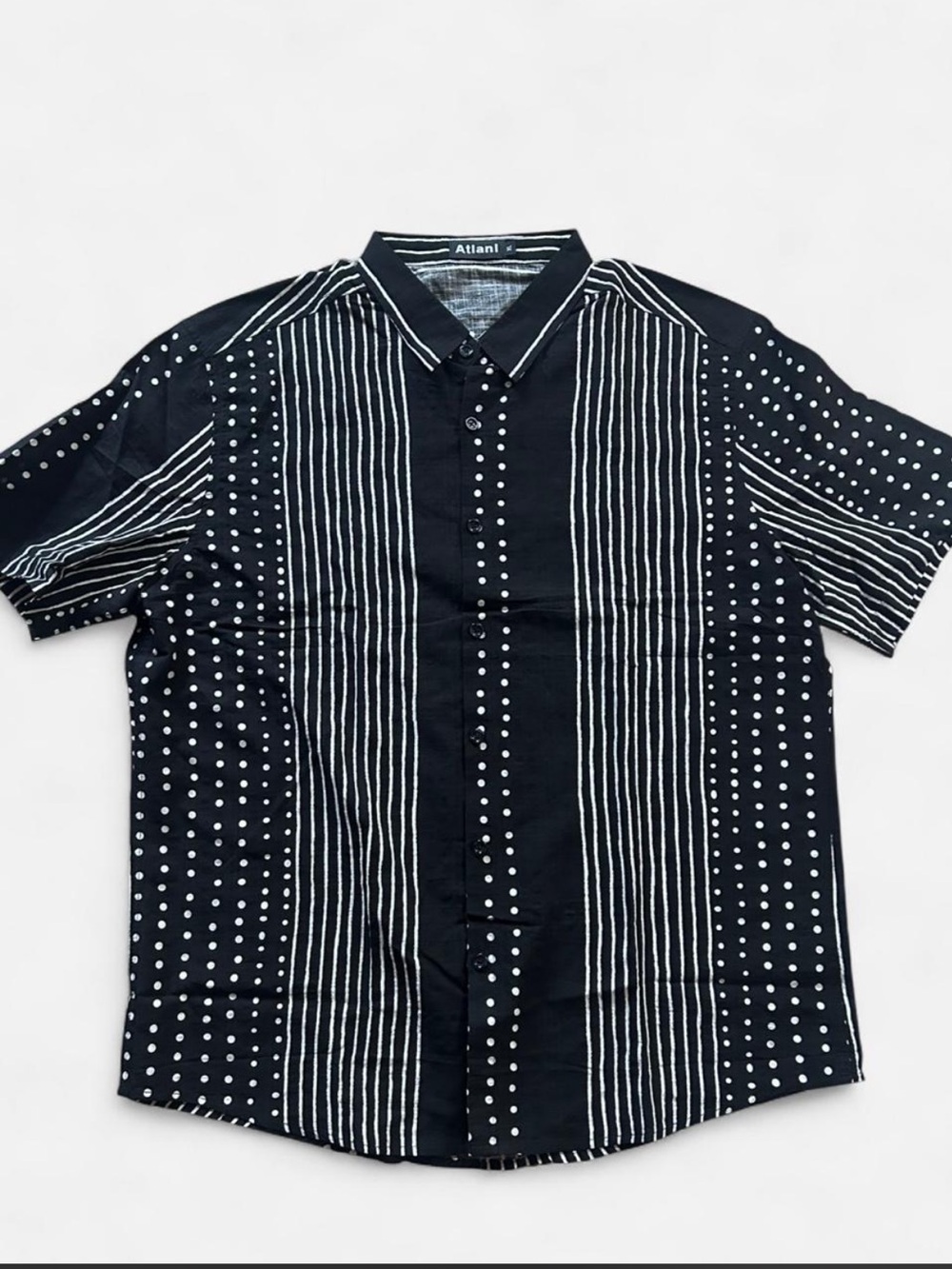 Atlanl black and white mod patterned cotton linen shirt - XL